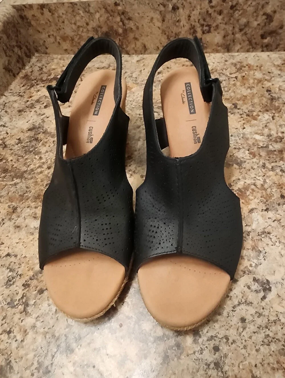 Clarks Collection Lafley Rosen Black Wedge Sandals Size 10M